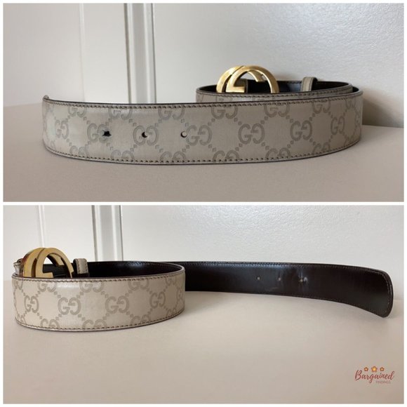Authentic Gucci Cream Guccissima Leather Gold Interlocking G Buckle Belt 85/34 - Picture 12 of 13